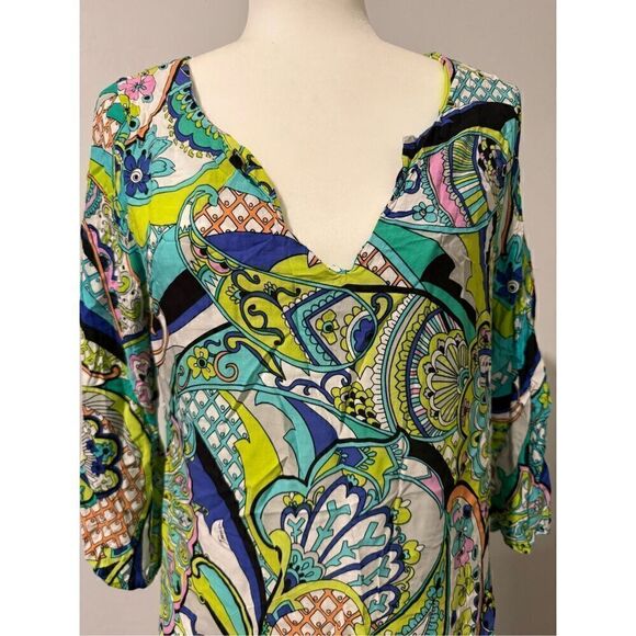 Trina Turk Nomad Paisley Tunic S pompom ball trim - Picture 6 of 7